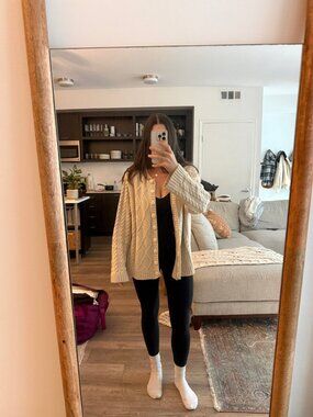 Parkhurst Cream Cable Knit Cardigan Sweater Chunky Oversized Fisherman XL
